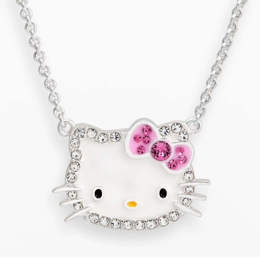 NIB Hello Kitty Silver Plated Crystal Necklace